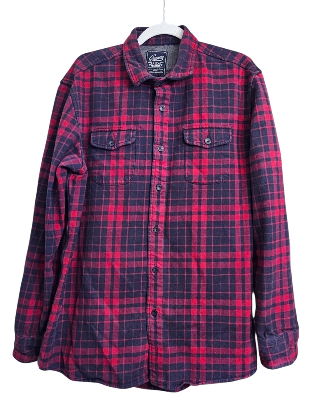 Grayers Heritage Flannels Red & Navy Plaid Cotton Button Down Large